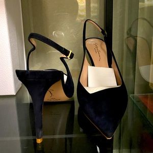 GIORGIO ARMANI Suede slingbacks with asym top line